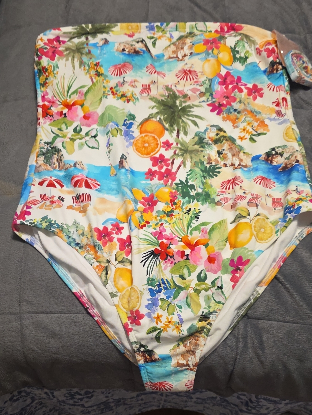 Cacique Tropical Floral One-Piece Swimsuit in White, Pink, Yellow, Blue, Green